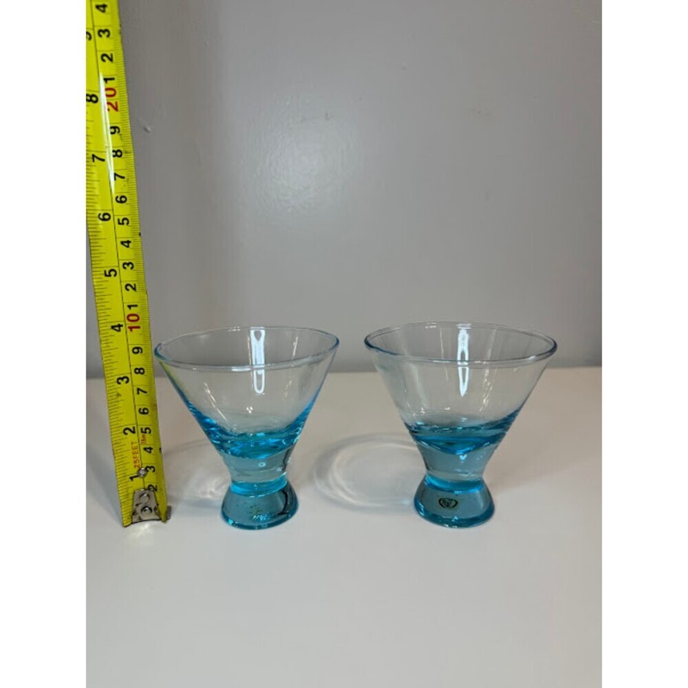 Set of 2 Aqua Blue Stemless Martini Glasses - Picture 3 of 4